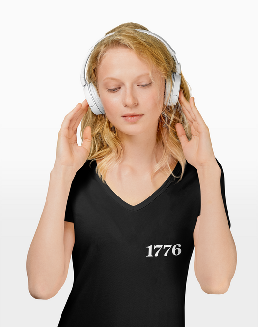 1776 Lincoln Label V-Neck Tee - Unisex Short Sleeve Shirt, Casual Wear, Gift for History Buffs, Patriotic Apparel, Vintage Style T-Shirt