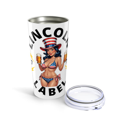 Patriotic Tumbler 20oz, USA Flag Drinkware, Summer BBQ Cup, Independence Day Gift, Vintage Pin-Up Style