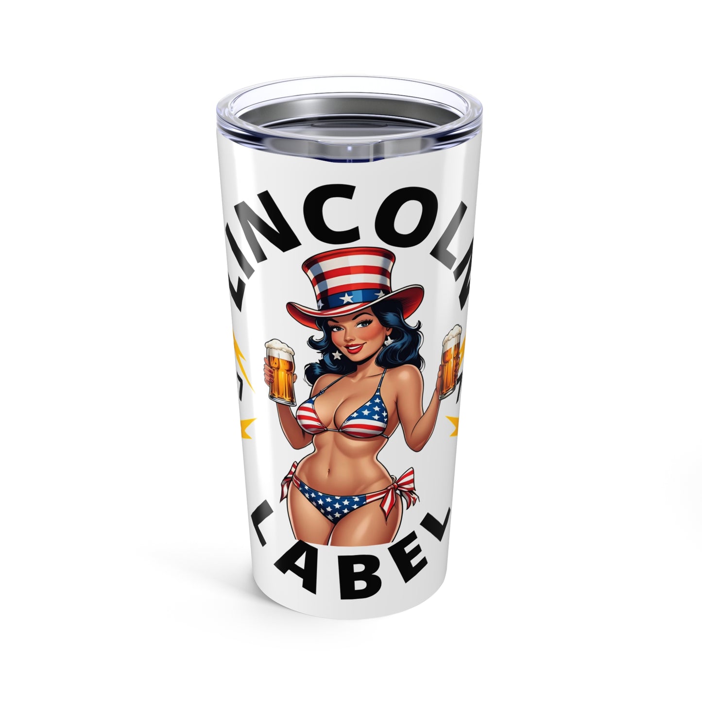 Patriotic Tumbler 20oz, USA Flag Drinkware, Summer BBQ Cup, Independence Day Gift, Vintage Pin-Up Style