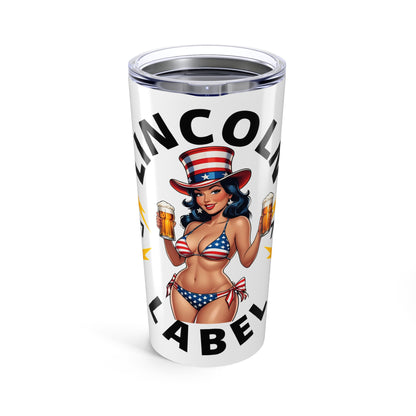 Patriotic Tumbler 20oz, USA Flag Drinkware, Summer BBQ Cup, Independence Day Gift, Vintage Pin-Up Style