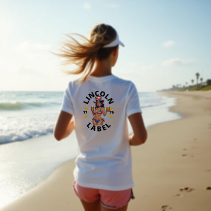 Lincoln Label Vintage Beer Girl T-Shirt - American Pride Casual Tee - Fun Nostalgic Fashion